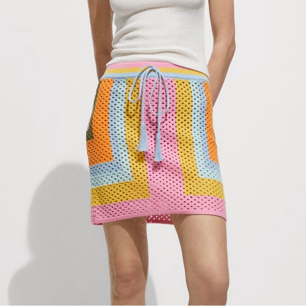 Mango Colorful Crochet Women's Skirt